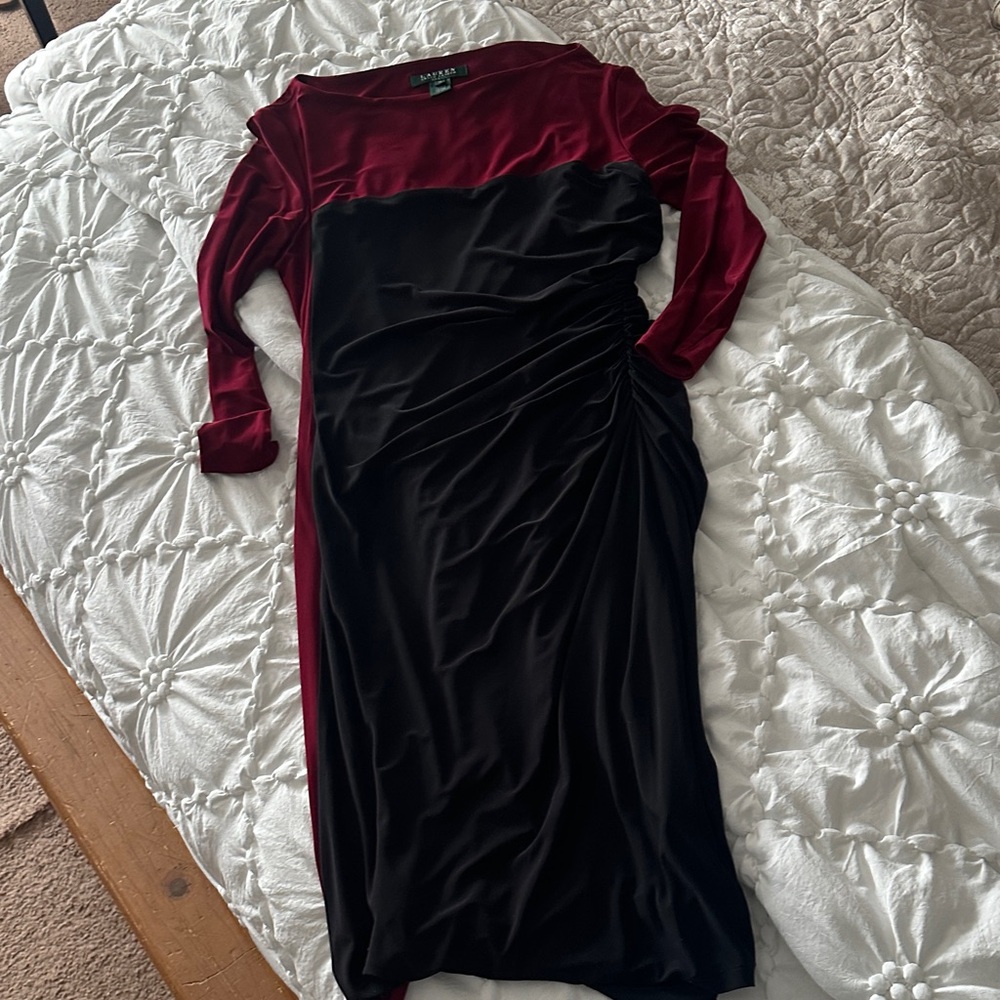 Lauren Ralph Lauren Burgundy and Black Long Sleeve Dress